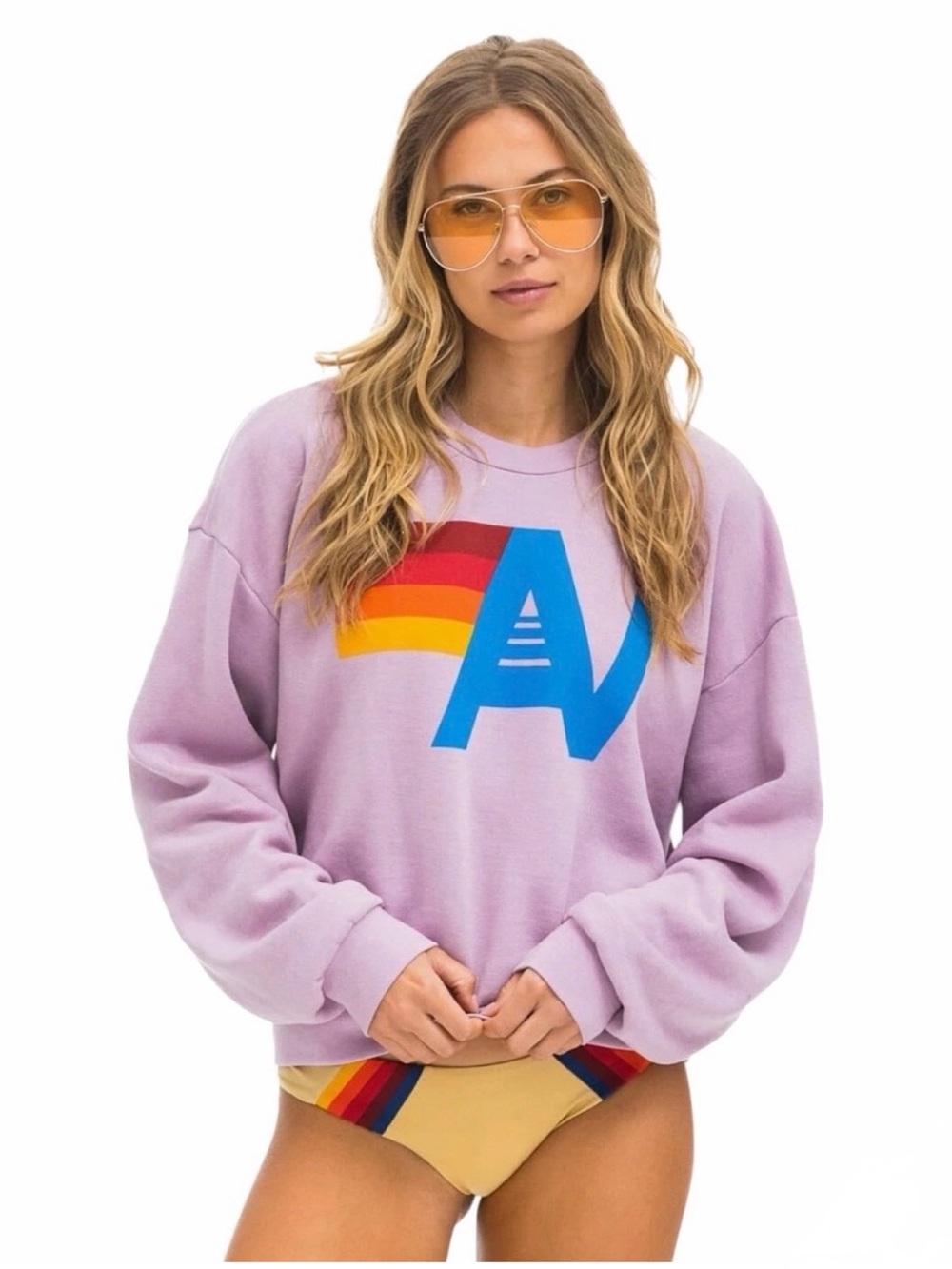 Aviator Nation Logo Relaxed Crew Sweatshirt - Mauve - size small